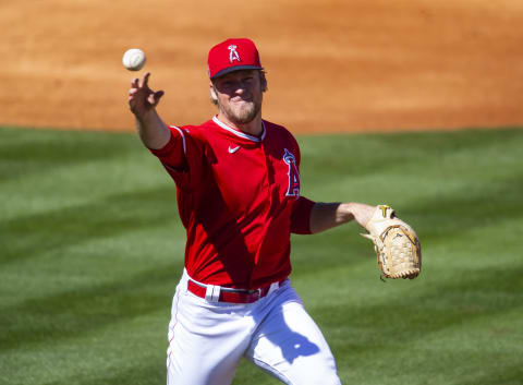 Mar 1, 2021; Tempe, Arizona, USA; Ty Buttrey, LA Angels