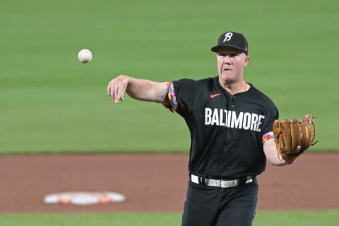 Jun 23, 2023; Baltimore, Maryland, USA; Baltimore Orioles third baseman Josh Lester (49) throws a pitch during a game against the Seattle Mariners