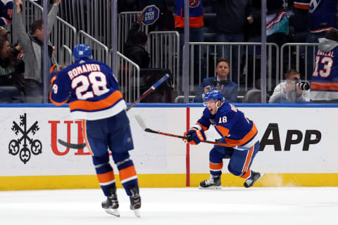 Oct 29, 2022; Elmont, New York, USA; New York Islanders left wing Anthony Beauvillier (18)