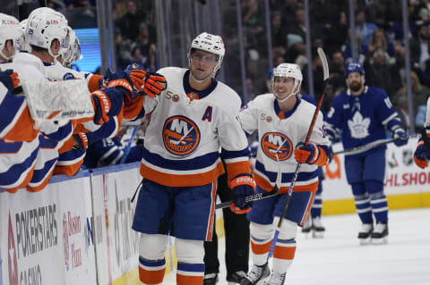 Nov 21, 2022; Toronto, Ontario, CAN; New York Islanders forward Josh Bailey (12) celebrates his goal