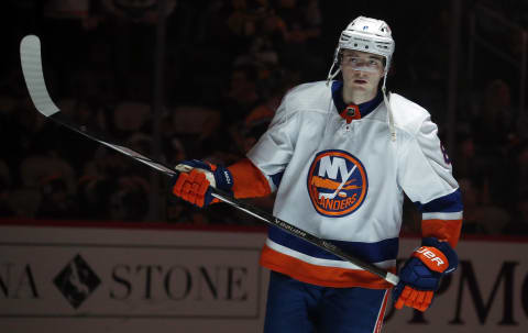 Dec 31, 2023; Pittsburgh, Pennsylvania, USA;  New York Islanders defenseman Noah Dobson (8) takes