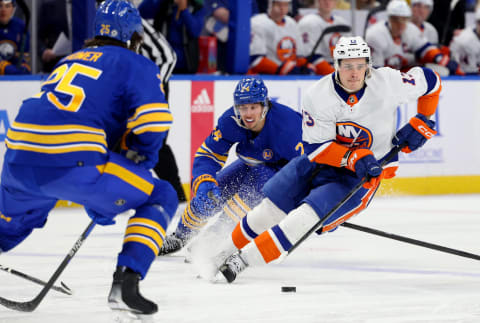 Mar 14, 2024; Buffalo, New York, USA;  New York Islanders center Mathew Barzal (13) skates with the