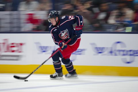 Nov 29, 2023; Columbus, Ohio, USA;  Columbus Blue Jackets right wing Patrik Laine (29) skates with