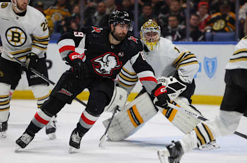 Dec 27, 2023; Buffalo, New York, USA;  Buffalo Sabres right wing Alex Tuch (89) looks for the loose