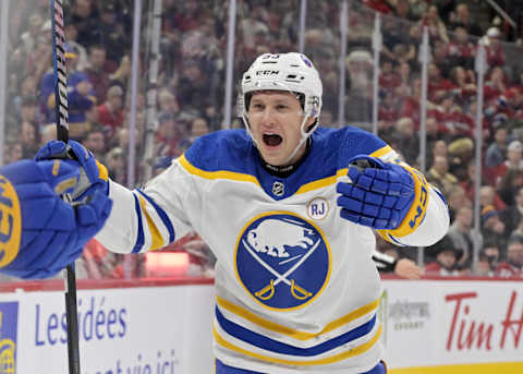 Jan 4, 2024; Montreal, Quebec, CAN; Buffalo Sabres forward Jeff Skinner (53) celebrates after the