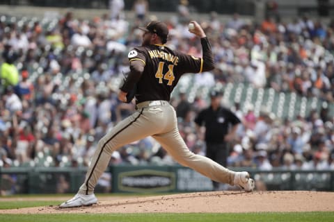 Jul 23, 2023; Detroit, Michigan, USA; San Diego Padres starting pitcher Joe Musgrove (44) pitches