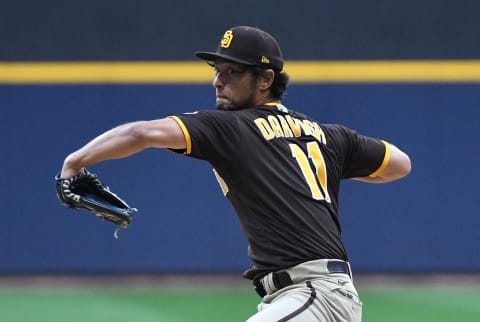 Aug 25, 2023; Milwaukee, Wisconsin, USA; San Diego Padres starting pitcher Yu Darvish (11) delivers