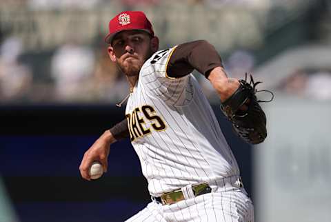 Jul 4, 2023; San Diego, California, USA;  San Diego Padres starting pitcher Joe Musgrove (44) throws