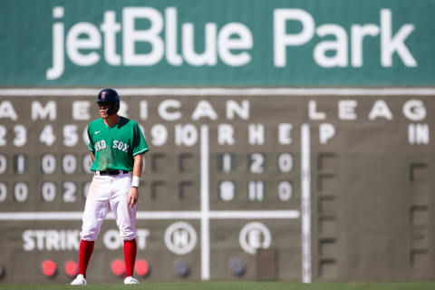 Boston Red Sox's Christian Koss (94) leads off of second base during the bottom of the eighth inning