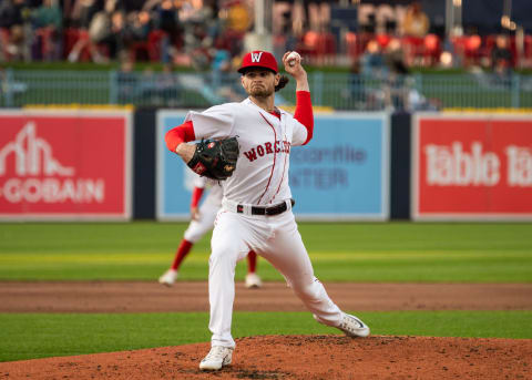 Red Sox pitching prospect Shane Drohan throws a pitch during his Worcester Red Sox debut on Thursday