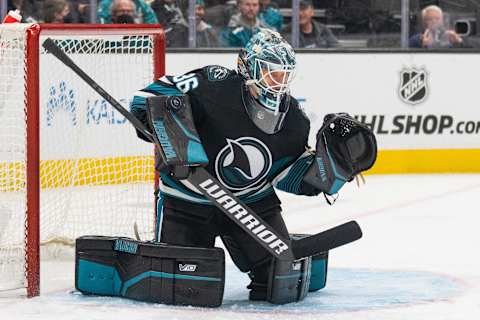 San Jose Sharks goaltender Kaapo Kahkonen (36) 