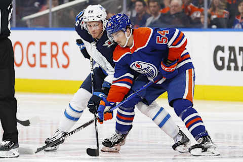 Edmonton Oilers forward Xavier Bourgault (54) 