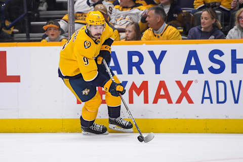 Nov 22, 2023; Nashville, Tennessee, USA;  Nashville Predators left wing Filip Forsberg (9) skates