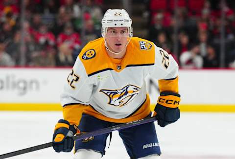 Dec 15, 2023; Raleigh, North Carolina, USA;  Nashville Predators defenseman Tyson Barrie (22)