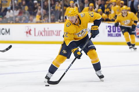 Feb 15, 2024; Nashville, Tennessee, USA; Nashville Predators defenseman Tyson Barrie (22) skates