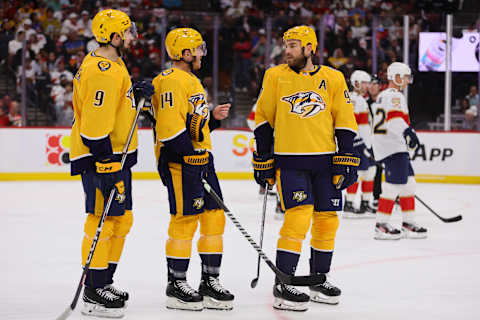 Mar 21, 2024; Sunrise, Florida, USA; Nashville Predators center Ryan O'Reilly (90), center Gustav