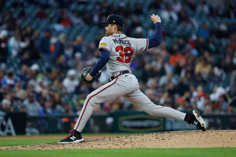 Jun 12, 2023; Detroit, Michigan, USA;  Atlanta Braves relief pitcher Collin McHugh (32) pitches in