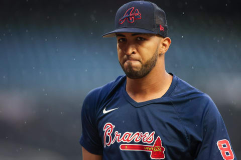 Oct 6, 2023; Atlanta, GA, USA; Atlanta Braves left fielder Eddie Rosario (8) during a workout before