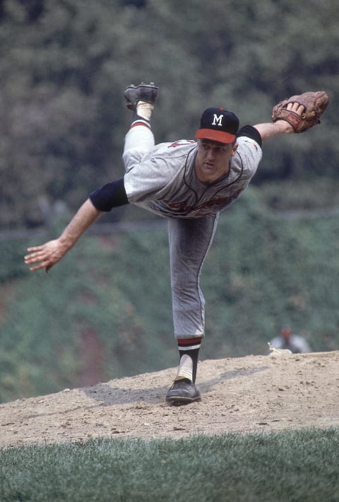 Atlanta Braves pitchers Tony Cloninger (pictured) and Denny Lemaster led the Braves rotation four four seasons.