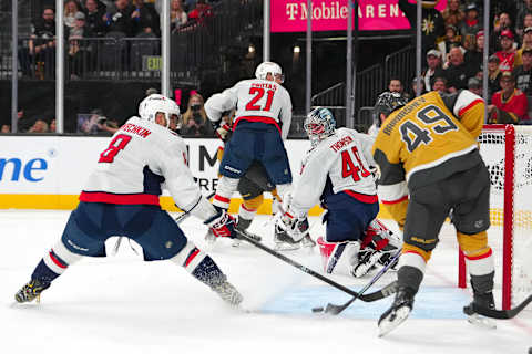 Logan Thompson, Alex Ovechkin, Washington Capitals Mandatory Credit: Stephen R. Sylvanie-Imagn Images