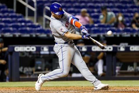 Sep 7, 2021; Miami, Florida, USA; New York Mets first baseman Pete Alonso (20) hits a home run