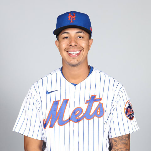 Mar 1, 2021; Port St. Lucie, FL, USA; New York Mets Mark Vientos #87 poses during media day at