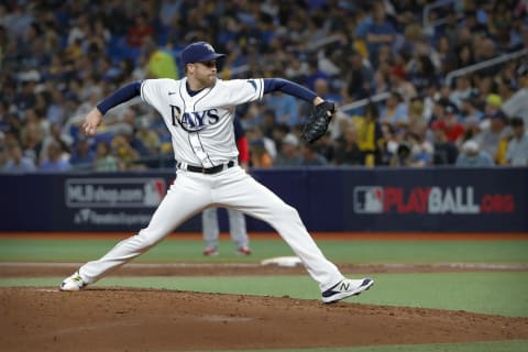 Oct 8, 2021; St. Petersburg, Florida, USA; Tampa Bay Rays relief pitcher Collin McHugh (31) pitches