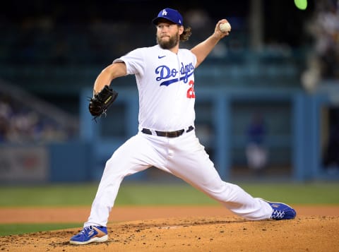 Oct 1, 2021; Los Angeles, California, USA; Los Angeles Dodgers starting pitcher Clayton Kershaw (22)