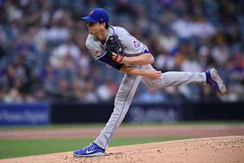 Jun 5, 2021; San Diego, California, USA; New York Mets starting pitcher Jacob deGrom (48) pitches