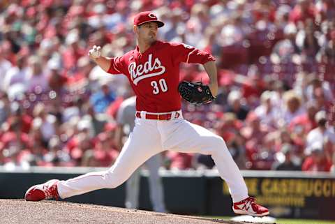 Sep 26, 2021; Cincinnati, Ohio, USA; Cincinnati Reds starting pitcher Tyler Mahle (30) throws a