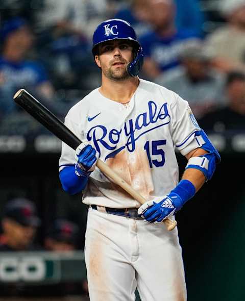 Sep 29, 2021; Kansas City, Missouri, USA; Kansas City Royals second baseman Whit Merrifield (15)