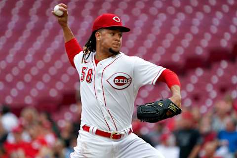 Cincinnati Reds starting pitcher Luis Castillo (58) delivers in the first inning of a baseball game