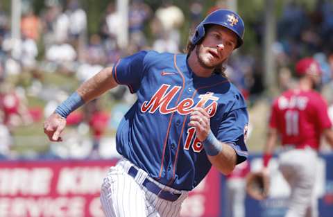 Mar 27, 2022; Port St. Lucie, Florida, USA; New York Mets center fielder Travis Jankowski rounds