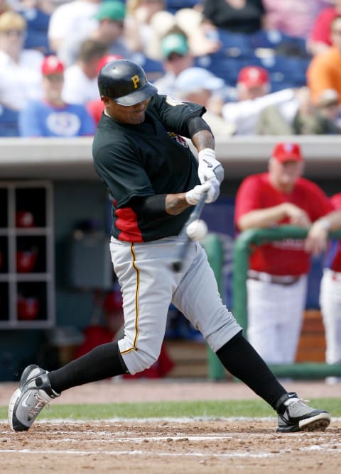 Mar 3, 2008; Clearwater, FL, USA; Pittsburgh Pirates second baseman Luis Rivas bats during the third