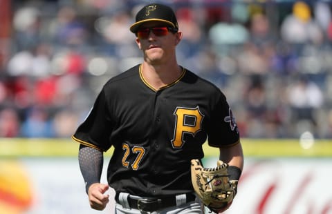 Mar 1, 2019; Clearwater, FL, USA; Pittsburgh Pirates shortstop Kevin Newman (27) at Spectrum Field.