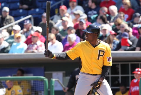 March 14, 2013; Clearwater, FL, USA; Pittsburgh Pirates left fielder Felix Pie (26) at bat against