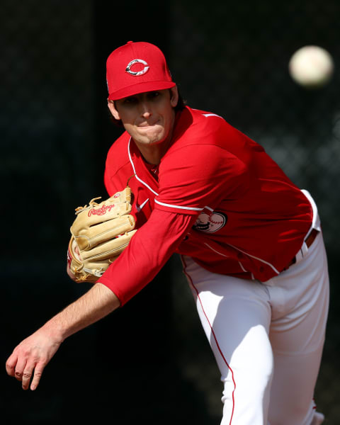 Cincinnati Reds non-roster invitee pitcher Nick Lodolo (86) delivers in the bullpen.