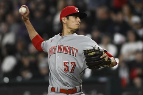 Cincinnati Reds relief pitcher Riley O'Brien (57) delivers a pitch.