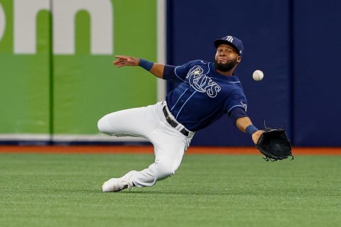 Tampa Bay Rays right fielder Manuel Margot (13) makes a catch.