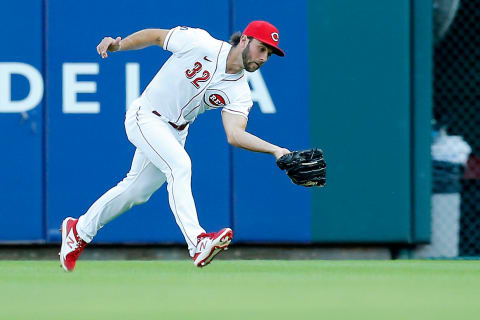 Cincinnati Reds right fielder Max Schrock (32) catches a line drive off.