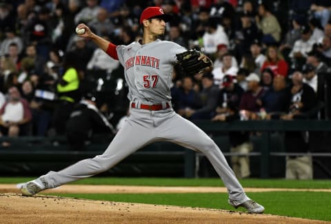 Cincinnati Reds starting pitcher Riley O'Brien (57) delivers a pitch.