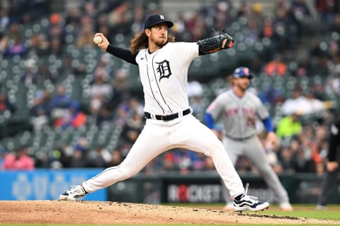 May 3, 2023; Detroit, Michigan, USA; Detroit Tigers starting pitcher Michael Lorenzen (21) throws a