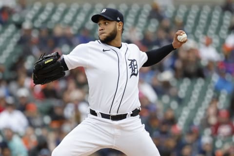 Apr 29, 2023; Detroit, Michigan, USA;  Detroit Tigers starting pitcher Eduardo Rodriguez (57)