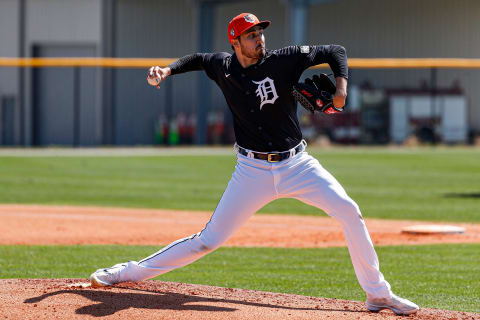 Detroit Tigers pitcher Alex Faedo throws during spring training at TigerTown in Lakeland, Fla. on