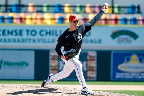 Detroit Tigers pitcher Joey Wentz throws during spring training at Joker Marchant Stadium in