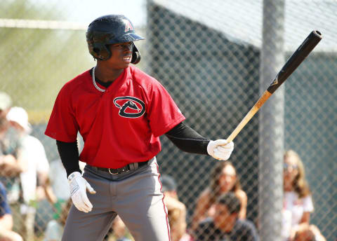 Arizona Diamondbacks prospect Kristian Robinson during a minor league spring training game on Mar.