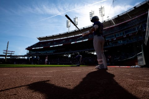 Chicago Cubs right fielder Seiya Suzuki (27) prepares to bat in the first inning of the MLB game