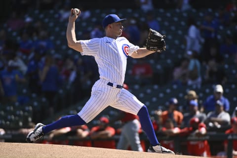 Sep 8, 2022; Chicago, Illinois, USA;  Chicago Cubs starting pitcher Adrian Sampson (41) delivers