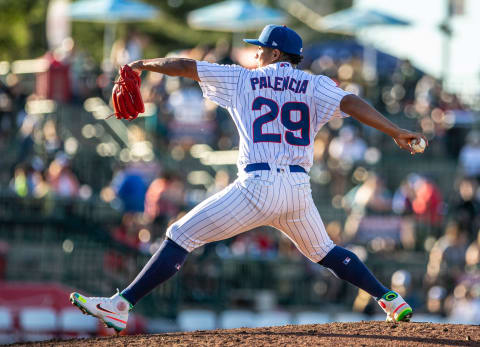 Daniel Palencia pitches during the South Bend Cubs vs. Peoria Chiefs minor league baseball game