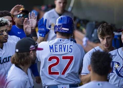 Oct 26, 2022; Surprise, Arizona, USA; Chicago Cubs outfielder Matt Mervis plays for the Mesa Solar